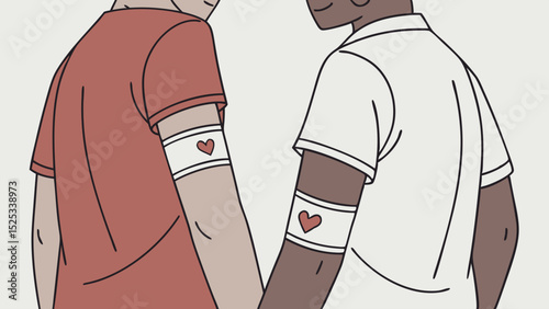 Heartfelt Unity: People Holding Hands with Heart Armbands