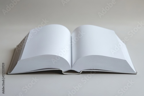 Open Blank Book with White Pages on Neutral Background