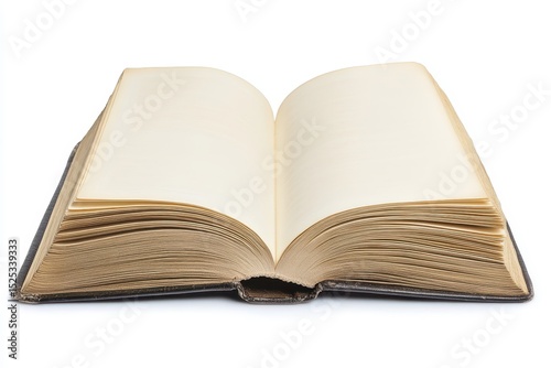 Open Vintage Book with Blank Pages on a White Background