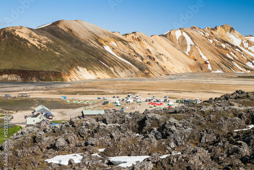 Camp of Landamannalaugar (Iceland) at summer photo