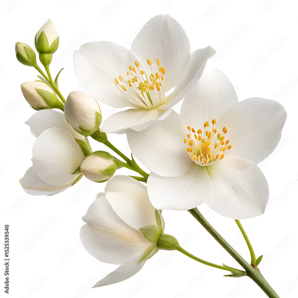 Obraz premium Elegant White Jasmine Blossoms with Delicate Fragrance, white orchid isolated on white