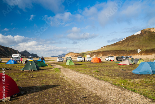 Camp of Landamannalaugar (Iceland) at summer photo
