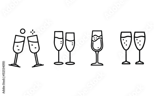 champagne flute icon line art vector illustration.Champagne flutes celebrating a toast.
