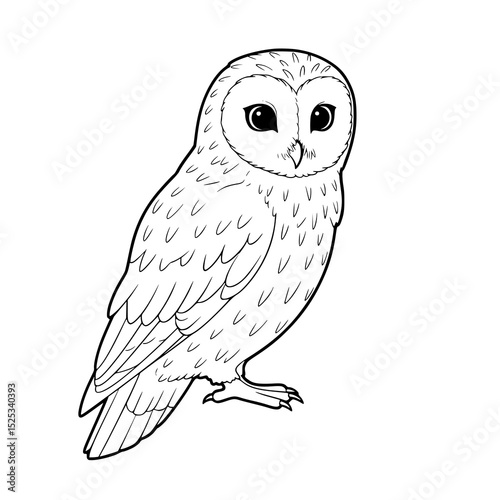 Cute wise owl cartoon illustration on a nature tree branch. coloring book