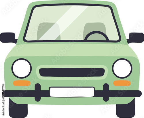 Green car front view simple flat vector illustration with black details and white background 