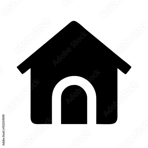Dog house icon vector black flat kennel symbol for pet care and home shelter