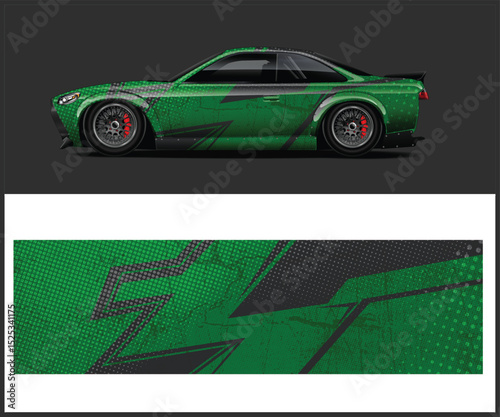 Green and Black Abstract Design for Race Car Wrap