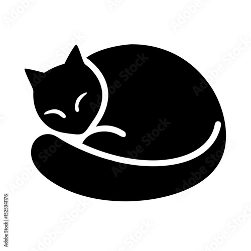 Cat icon vector black curled-up cat silhouette for pet and animal designs