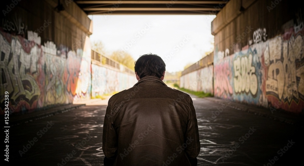Fototapeta premium Solitude Under the Bridge: A Man's Journey