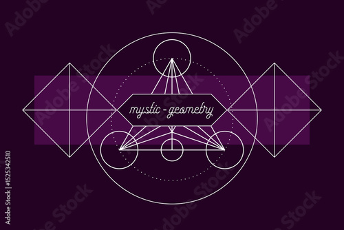 Mystic geometry emblem vector print template. Vector alchemy magic symbol or tribal rune on dark background