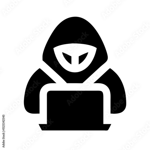 Black cyber hacker icon vector silhouette for hacking and dark web theme