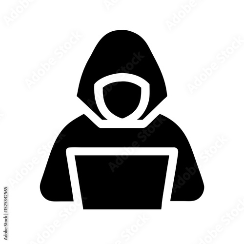 Black cyber hacker icon vector flat silhouette for hacking and dark web theme