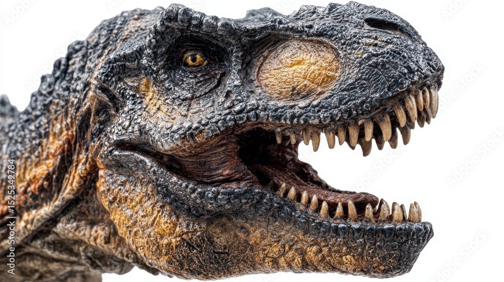 Obraz premium Fierce T-Rex figurine with sharp teeth, showcasing detailed texture. A glimpse into the prehistoric predator's dominance.
