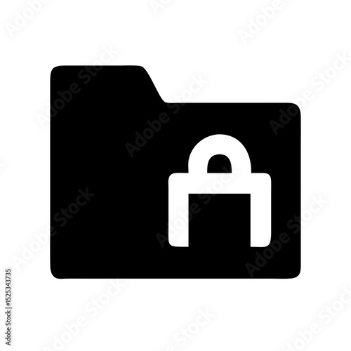 Black private folder icon flat vector for secure document storage