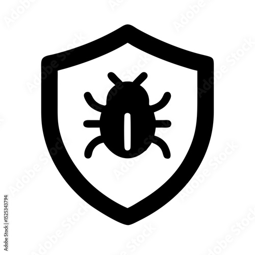 Antivirus bug icon vector black cybersecurity shield with malware symbol