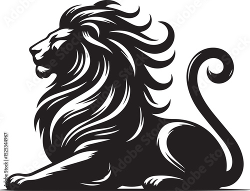 A sleek, black vector silhouette of a majestic lion in profile, highlighting its flowing mane and powerful stance.