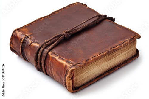 Vintage Leather Bound Journal with Twine Closure on White Background