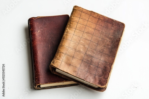 Vintage Leather Journals with Textured Covers and Grid Patterns