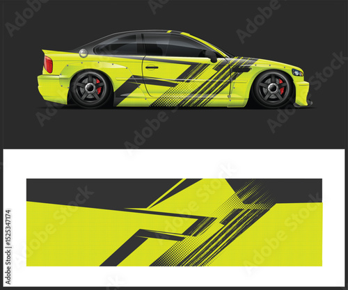Neon Green Race Car Wrap Design with Abstract Graphics