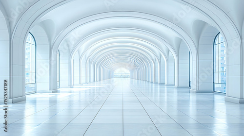 Symmetrical architecture of an expansive, light-filled hall with arched ceilings