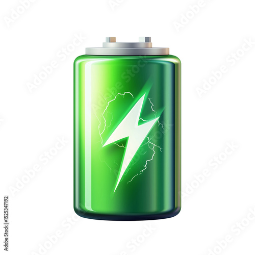 Green Battery Icon - Eco-Friendly Power Symbol on Transparent Background 