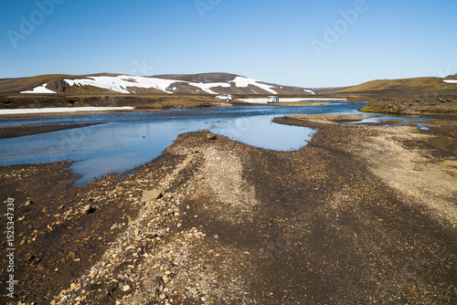 Wild icelandic snow covered highland in summer