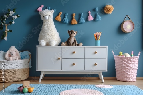 A whimsical and inviting children's room decorated in soft pastels, designed to spark joy and creativity. Features include charming plush toys and playful decor accents.
