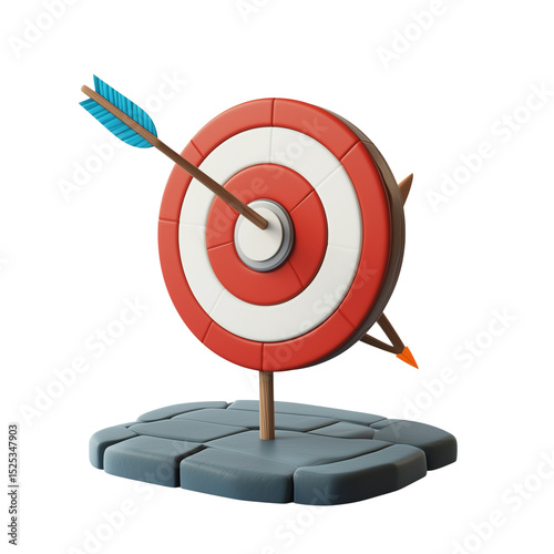 3D Target with Arrow - Precision Bullseye Symbol on Transparent Background