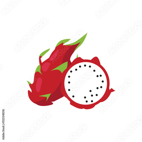 Fresh dragon fruit illustration whole and sliced