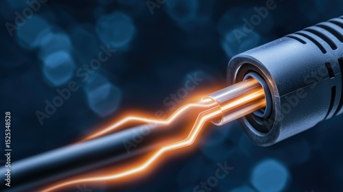 Close-Up of Next-Gen Charging Cable with Energy Flow in Standard Insert on Blue Background