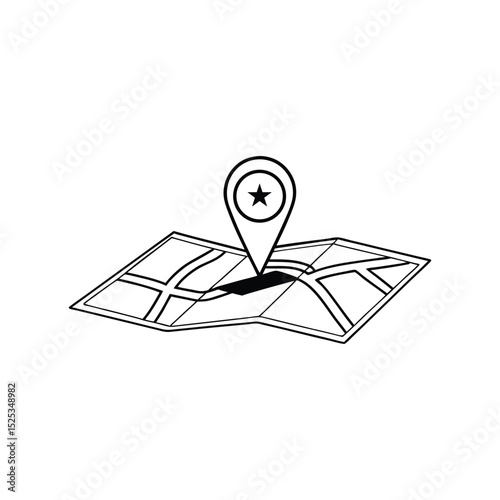 Map with Star Icon Pinpointing Location Destination or Favorite Place