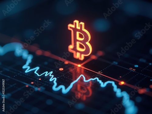 Closeup of glowing bitcoin symbol on digital graph representing blockchain innovation for healthcare