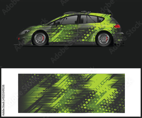 Abstract Green and Black Rally Car Wrap Design
