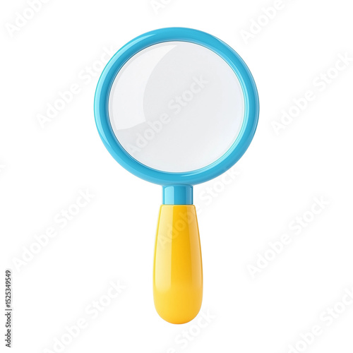 3D Magnifying Glass Icon in Blue & Yellow - Search Zoom Symbol on Transparent Background