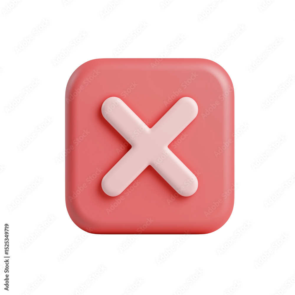 Fototapeta premium Red Square Button with X Mark - Cancel/Close Icon on Transparent Background 