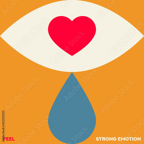 Eye flat vector illustration. Eye symbols. Cartoon eyeballs. Teardrop. Heart symbol. Love symbol. 