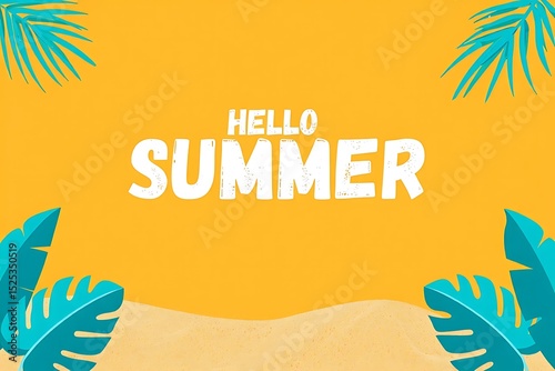 Wallpaper Mural Vibrant hello summer greeting featuring tropical leaves and a textured sunny background Torontodigital.ca