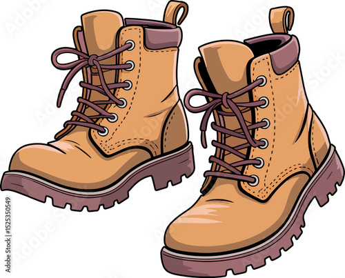 Sturdy Boots in a Stylish Cartoon: A pair of sturdy, well-crafted boots sit confidently, embodying both durability and a hint of adventure in the scene, showcasing the style and practicality.