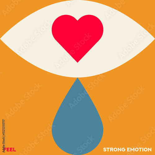 Eye flat vector illustration. Eye symbols. Cartoon eyeballs. Teardrop. Heart symbol. Love symbol. 