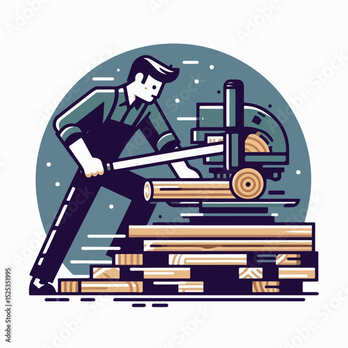 illustration of someone cutting wood with a machine