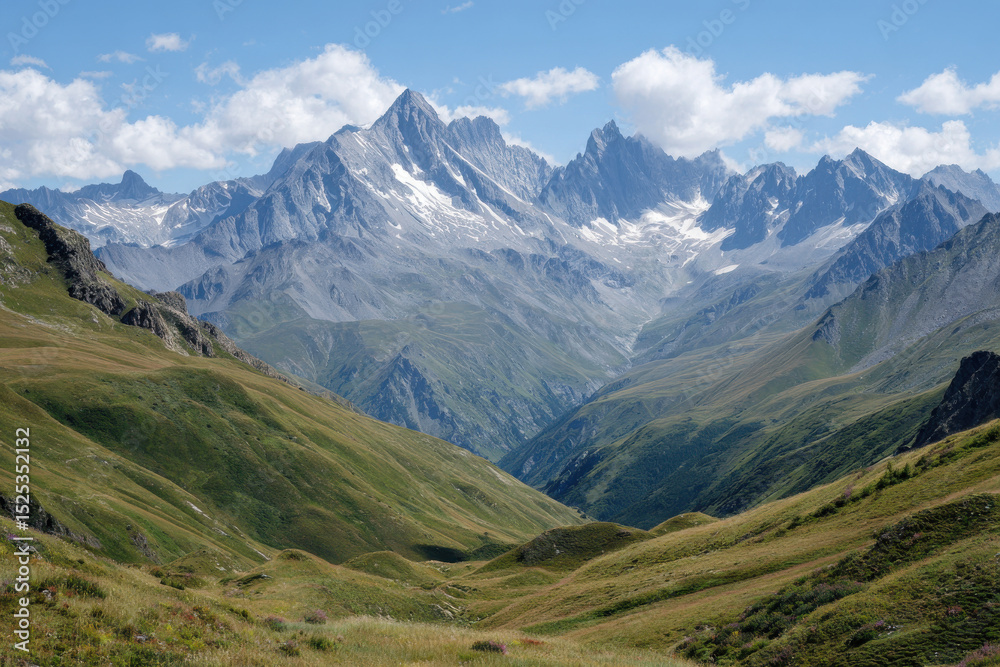 Obraz premium breathtaking view of northern alps under bright sunny sky