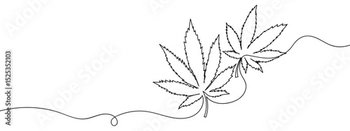 Continuous lines, marijuana leaves Vector art lines, transparent background, edit stroke.