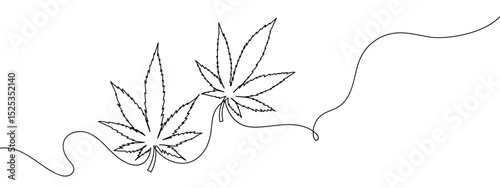 Continuous lines, marijuana leaves Vector art lines, transparent background, edit stroke.