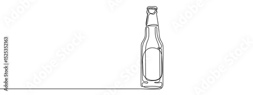 continuous line beer bottle Vector art lines, transparent background, edit stroke.