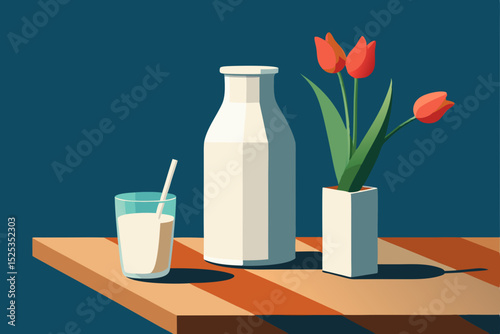 glass of milk and flowers