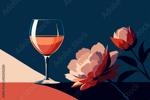 glass of red wine with flowers