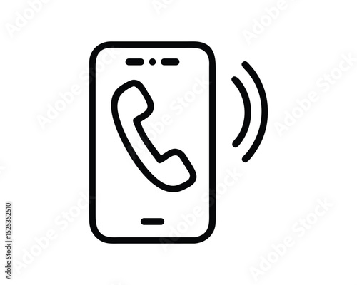 Incoming Call Icon on Smartphone Screen in Simple Black Outline