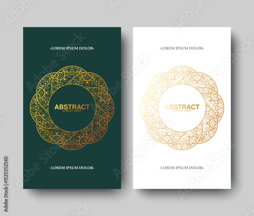 Elegant Golden Line Circle Frame Design on Dark and White Card