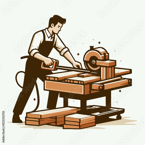 illustration of someone cutting wood with a machine