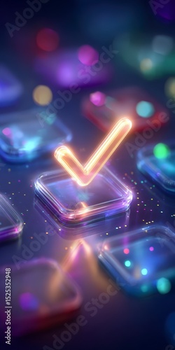 Futuristic Digital Checklist  Glowing Checkmark Interface
